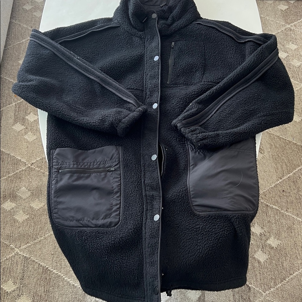 Free People Movement Glacier Long Black Snap Closure Fleece Jacket Coat M $168 - Picture 5 of 8